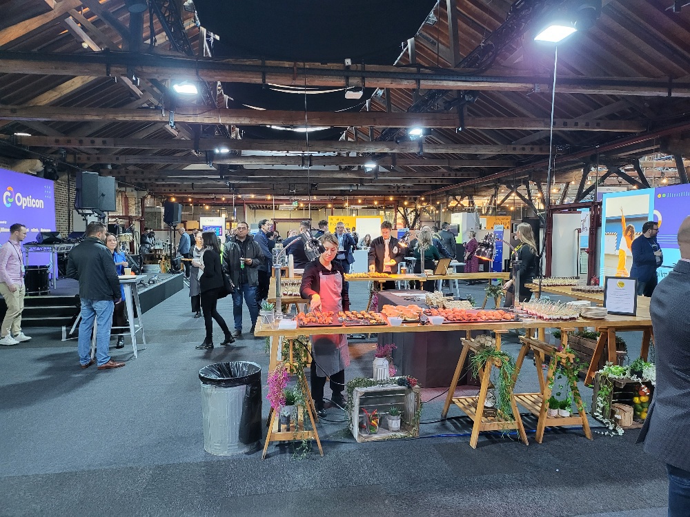 Main networking hall, music stage and stands
